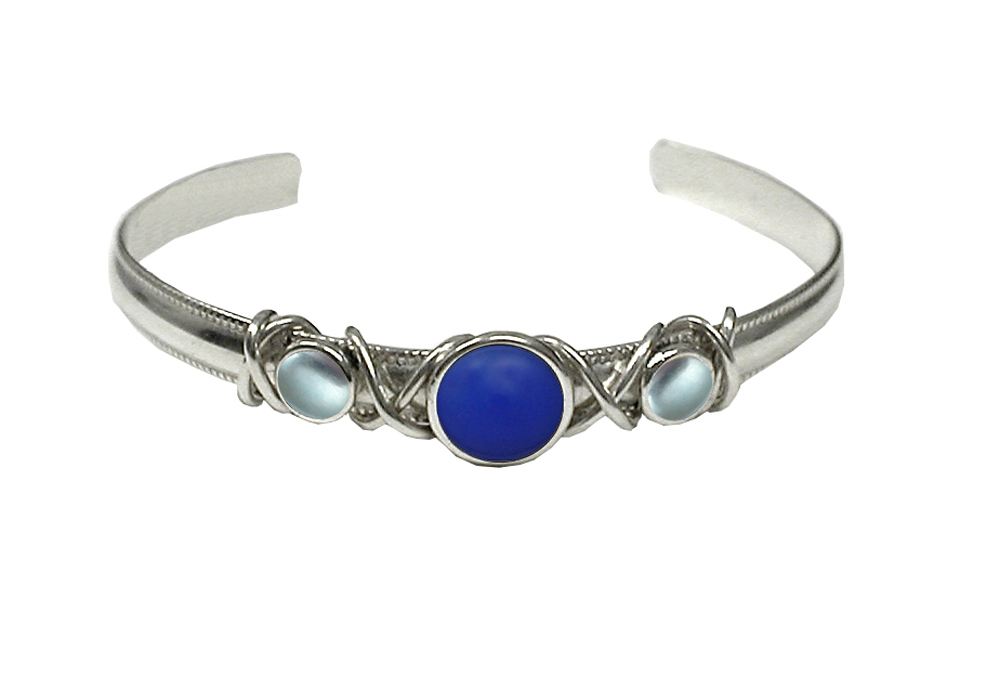 Sterling Silver Hand Made Cuff Bracelet With Blue Onyx And Blue Topaz